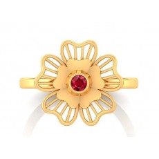 22K Gold Red Stoned Flower Ring for Girl's